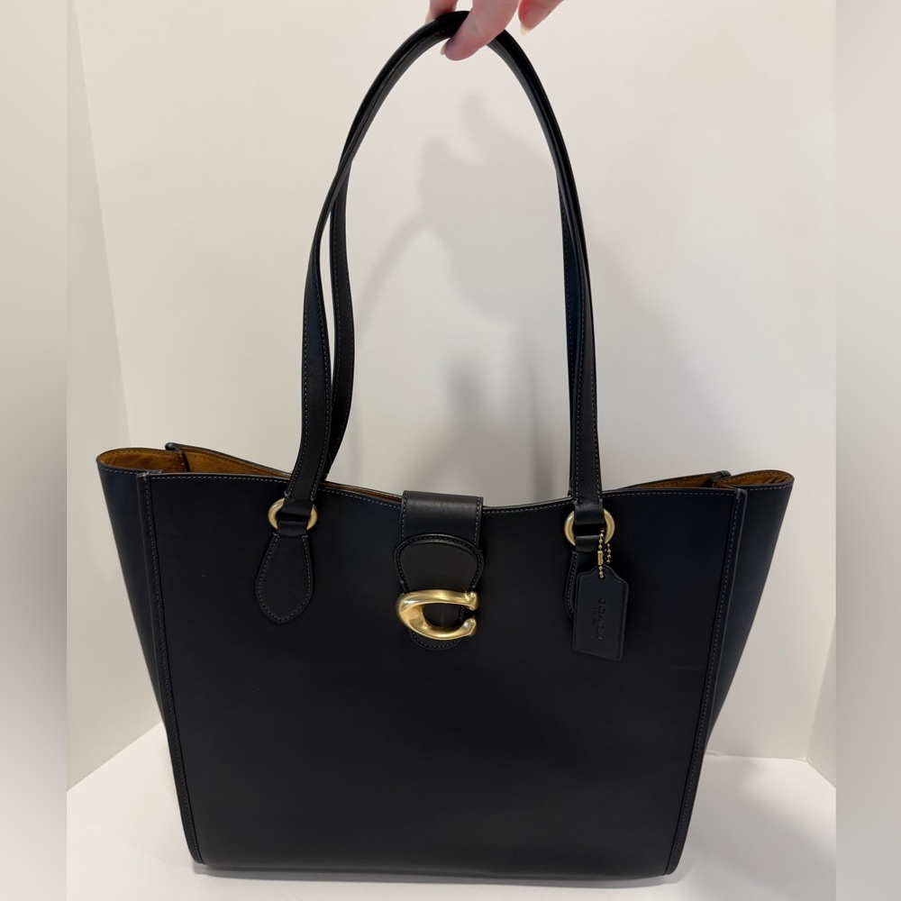 NWT Coach Theo Black Leather Tote Bag - Picture 4 of 16